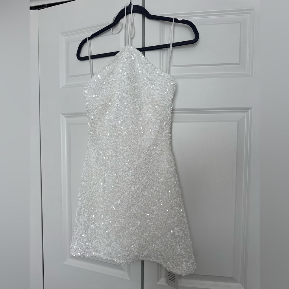 Lovers + Friends White Sequin Halter Mini